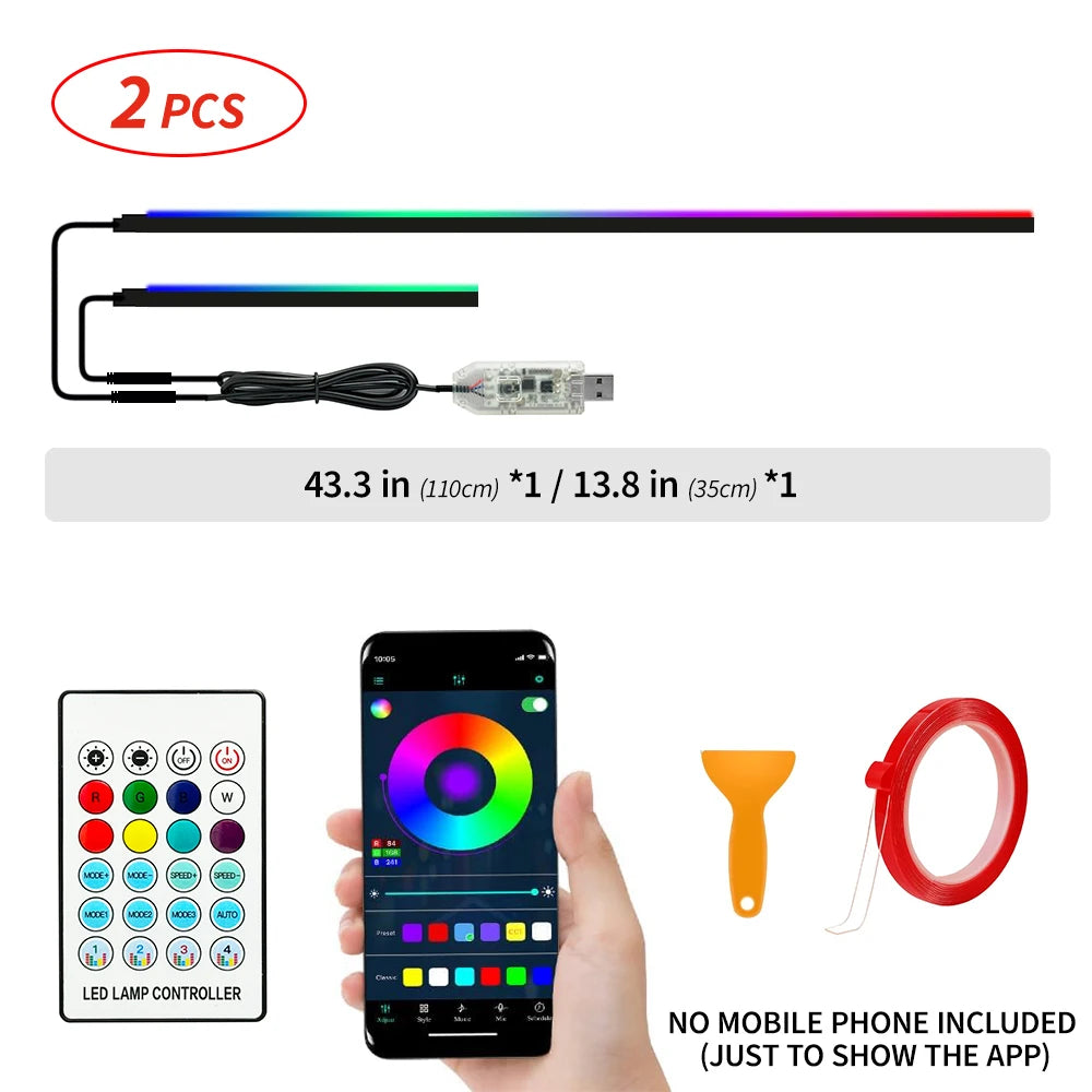 110cm APP Control Car Ambient Lights LED Interior RGB Symphony Atmosphere Light Acrylic Strips Dashboard Decoration Sunroof