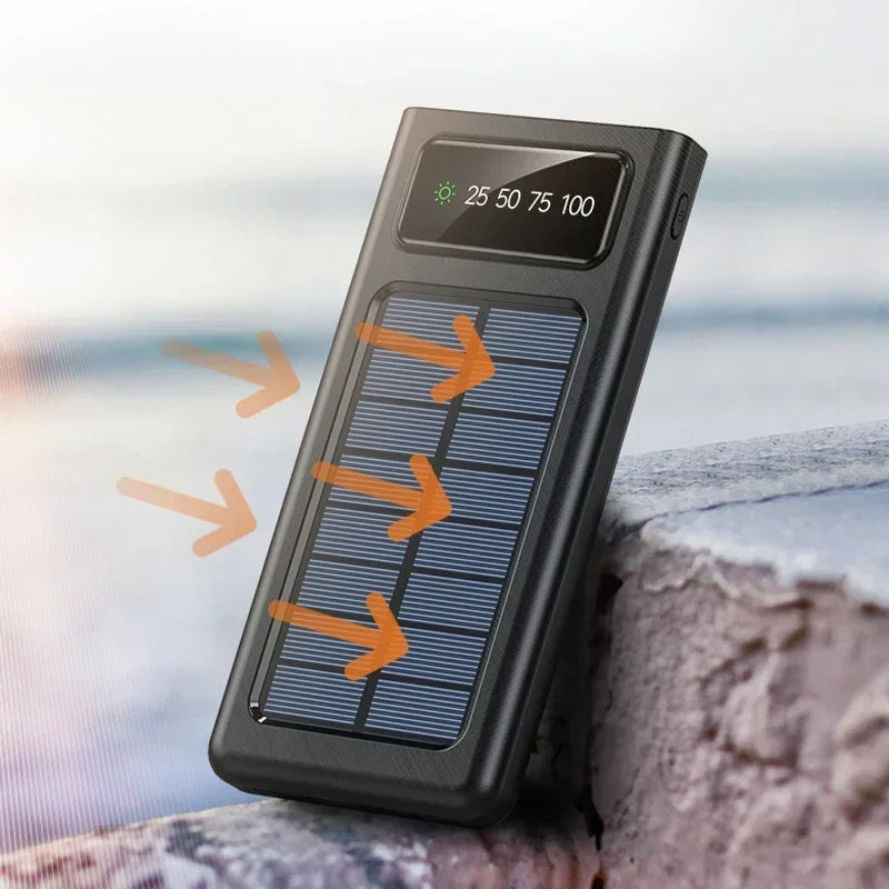 200000mAh Solar Power Bank USB 4 in1 Super Fast Charging Ultra Capacity USB TypeC LED Light Outdoor Power Bank For iPhone Xiaomi