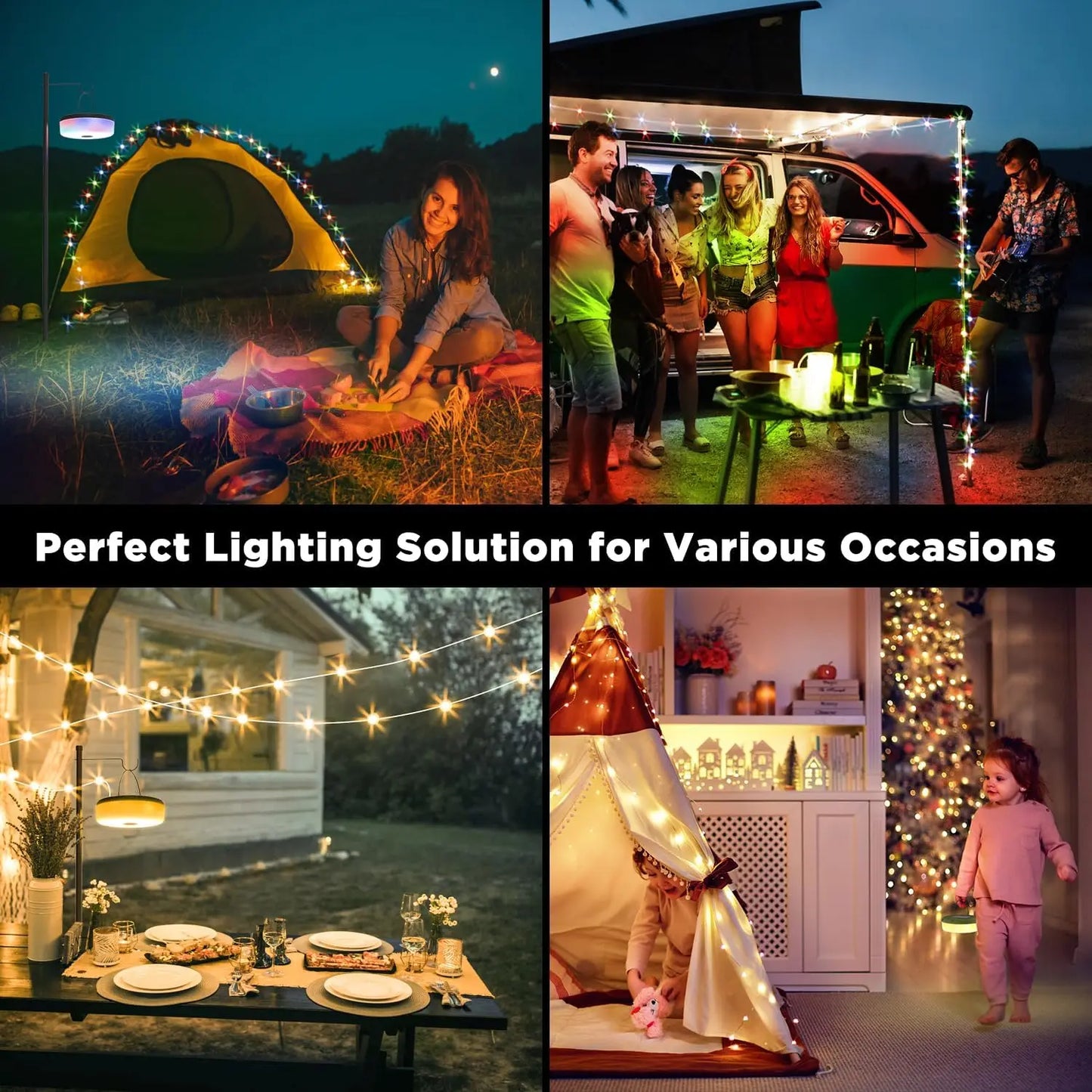 Solar Camping String Light 2 in 1 Rechargeable Camping Lamp 5 Mode Waterproof Portable Tent Lighting Outdoor Hiking Garden Decor
