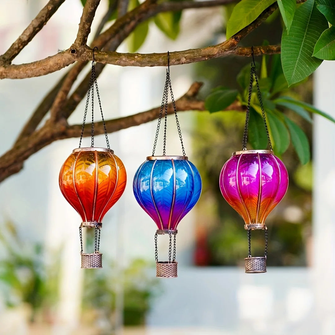 Solar Gradient Heat Balloon Hanging Light Waterproof Outdoor Garden Decor Flickering Flame Solar Lights for Lawn Porch Tree Yard