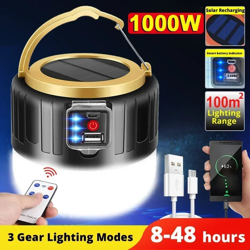 Solar Camping Light Power Bank LED Camping Lanterns with Remote Control Waterproof Outdoor Tent Light Rechargeable Flashlight