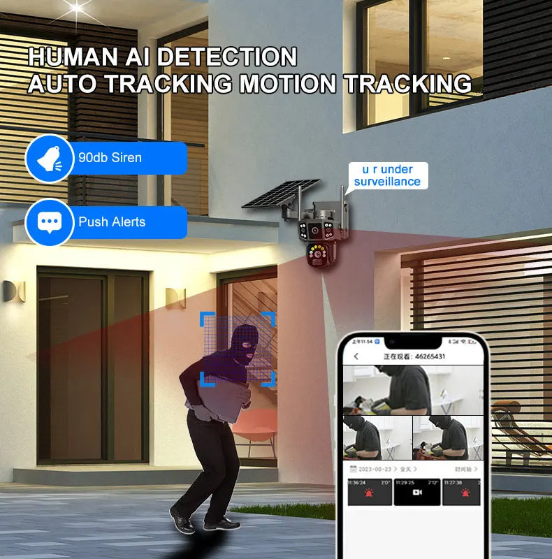 4G sim solar camera,4K dual lens, 10X,outdoor security network camera,wireless WIFI solar closed-circuit television,V380