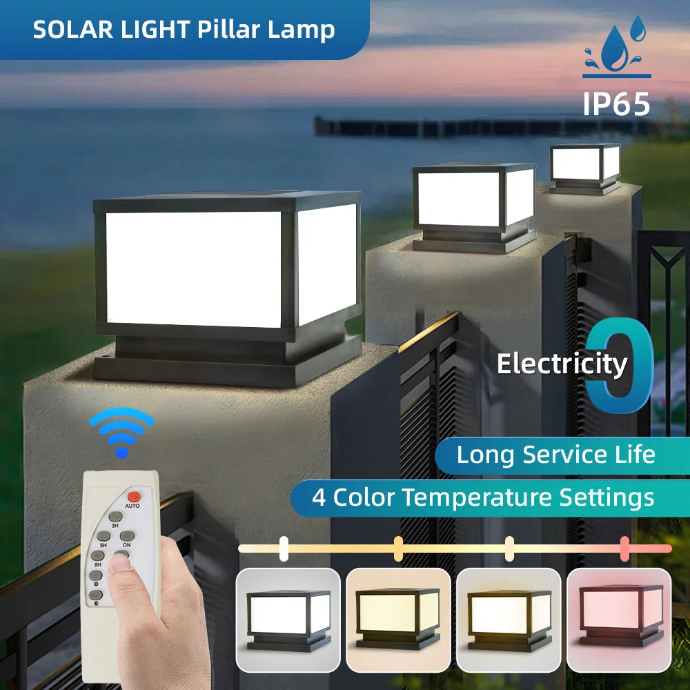 Solar Column Light Garden Solar Lamps Waterproof LED Solar Pillar Light Timed Remote Control LED Outdoor Lighting Courtyard Lamp
