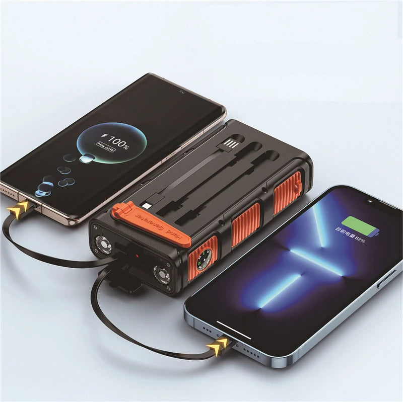 30000mAh Hand Crank Solar Power Bank PD 20W External Battery Fast Charging Powerbank for iPhone 14 Xiaomi Portable Solar Charger