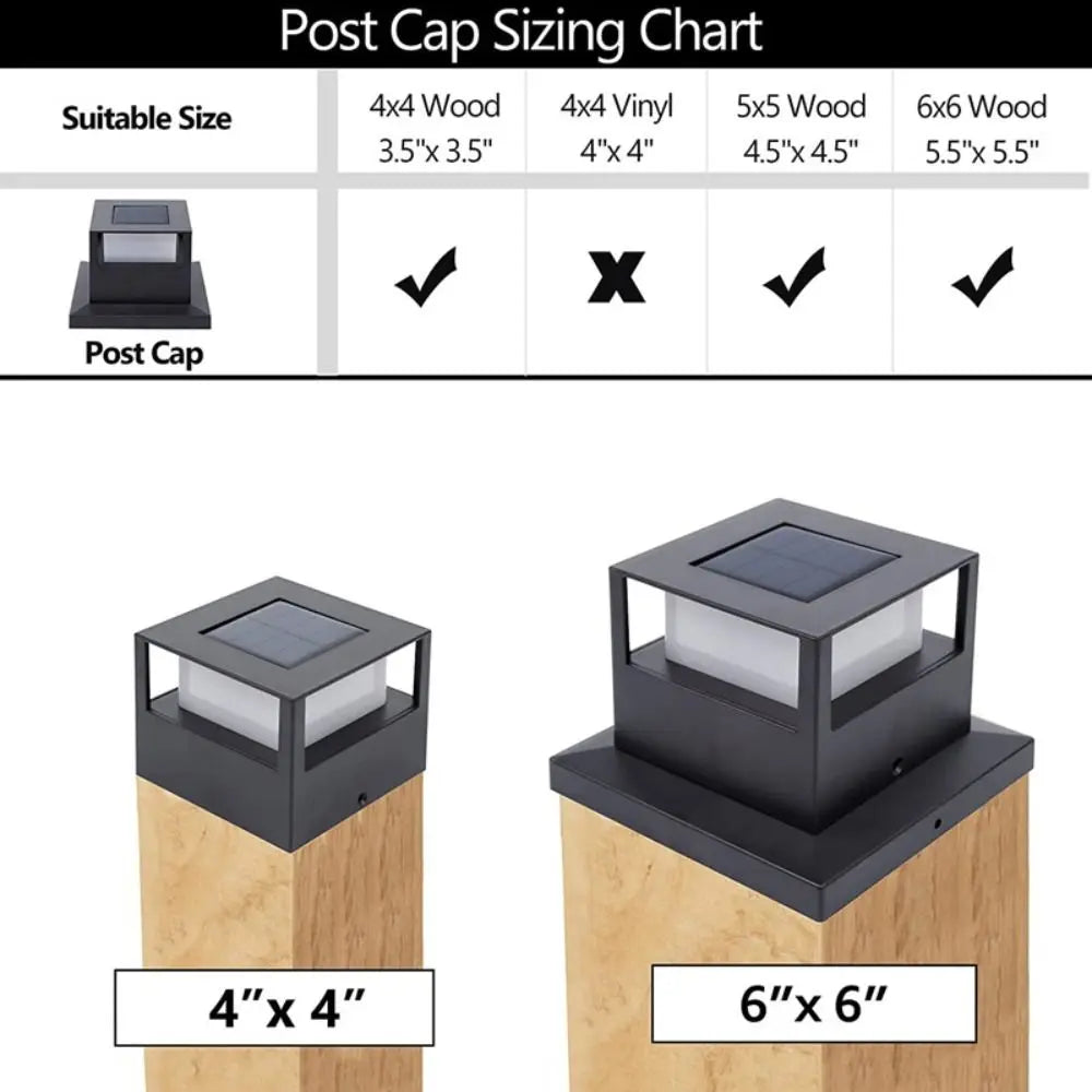 Square Fence Gate Pillar Lamp Solar Powered Lighting Fence Post Light Waterproof LED Solar Column Light Courtyard