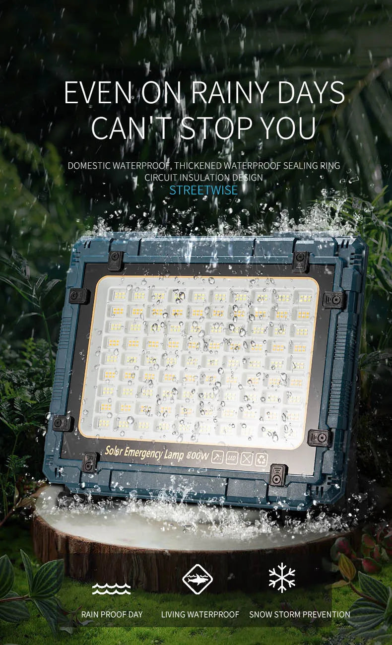 Rechargeable Solar Flood Light Outdoor Portable LED Reflector Spotlight IP66 Waterproof Camping Work Light Floodlight