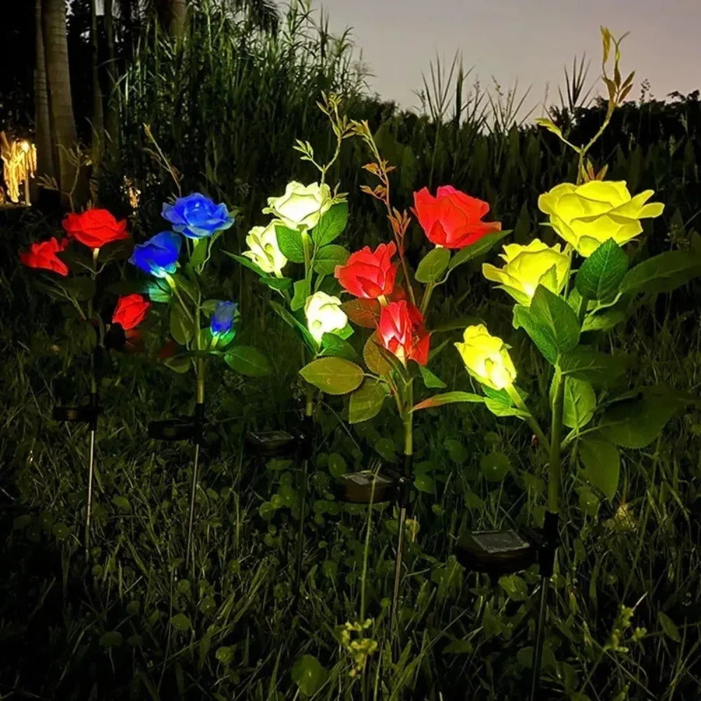 Solar Garden Lights LED Solar Flowers Rose Lawn Lamp Outdoor Waterproof Outside Light for Patio Yard Garden Wedding Xmas Decor