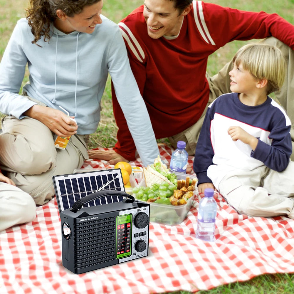 2000mAh Solar Power Radio Portable AM FM SW Weather Radio with LED Flashlight BT Speaker Full Band Radio Outdoor Emergency Radio