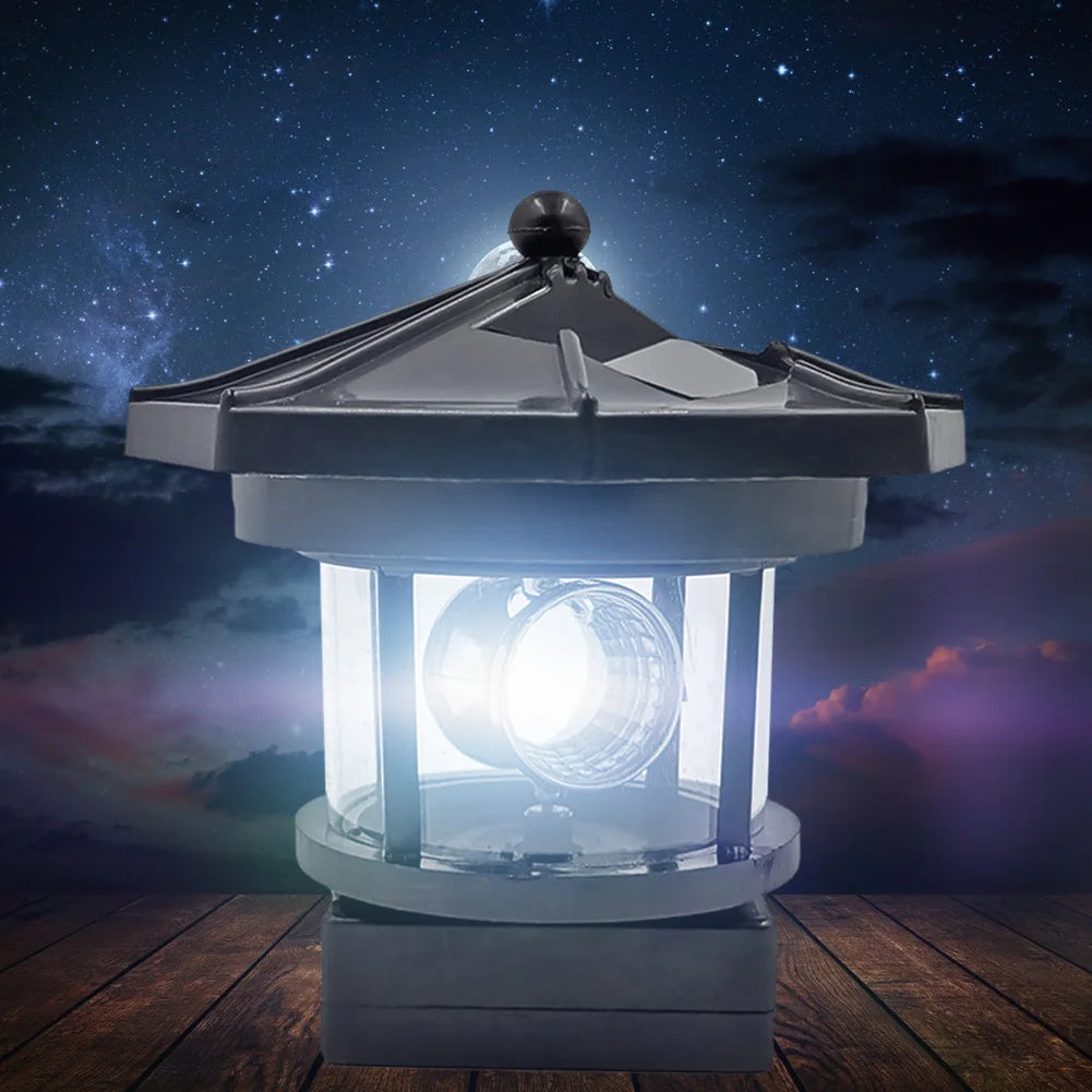 Lighthouse Shape Solar LED Light Garden Fence Yard Outdoor Decor Beacon Lamp Smart Sensor Beacon Rotating Beam Lamp Garden Decor