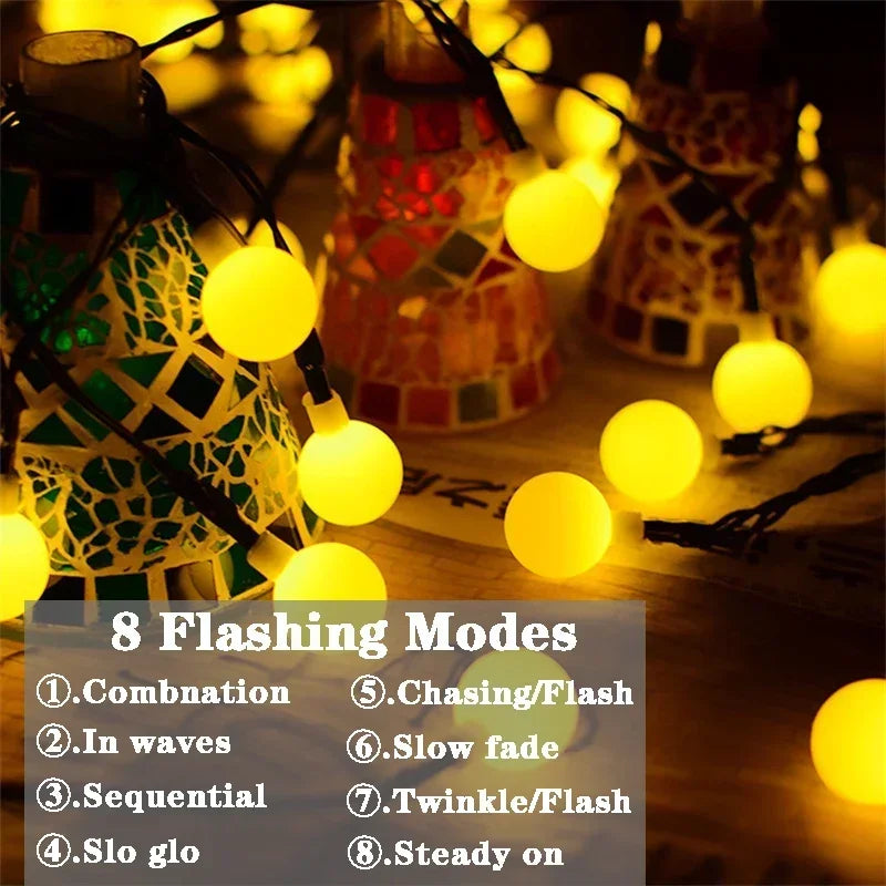 20/50/100LED Solar Outdoor String Lights Round Ball Solar Globe Lights for Garden Patio Holiday Party Christmas Decoration