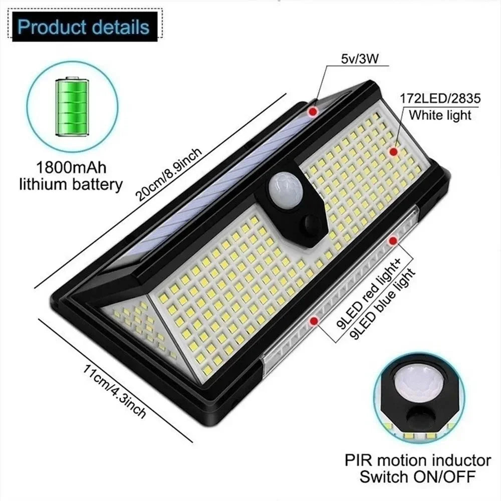 1PC Solar Wall Lights 190LED Outdoor Solar Wall Lamp PIR Motion Sensor Solar Decor Street Lamp IP65 Waterproof Garden Wall Light