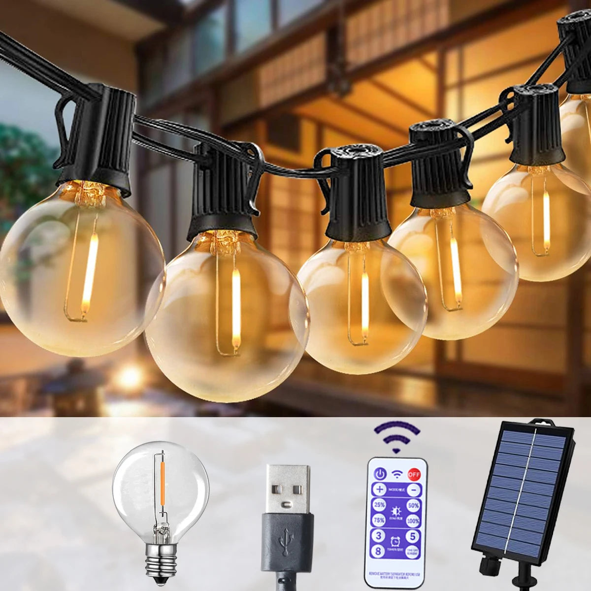 Solar String Lights Outdoor Globe Bulbs LED Outdoor Patio Solar Lamps For Patio Camping Terrace Garden Party Tree Decoration