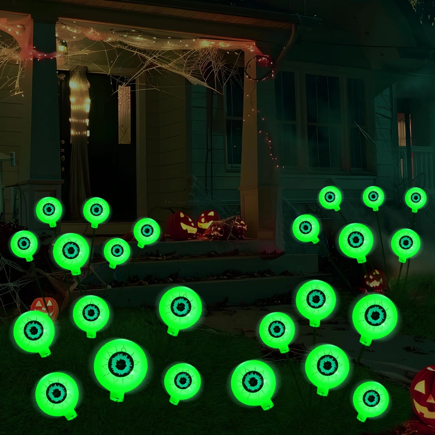 Halloween Outdoor Solar Eyeball Lights-LED Green&Purple Glow, Swinging Firefly Effect,for Creepy Yards, Lawns & Halloween Haunts