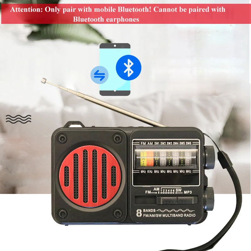 Portable Vintage FM AM SW Radio Solar Charging Emergency Radios Receiver Wireless Bluetooth Speaker Support Flashlight TF USB