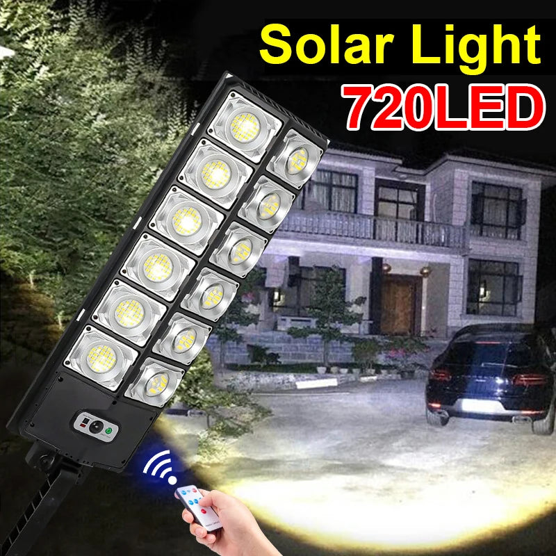 Powerful Solar Lights Outdoor Super Bright Solar Street Light 720 LED Solar Wall Lamp Solar Spotlight for Garage Garden Yard