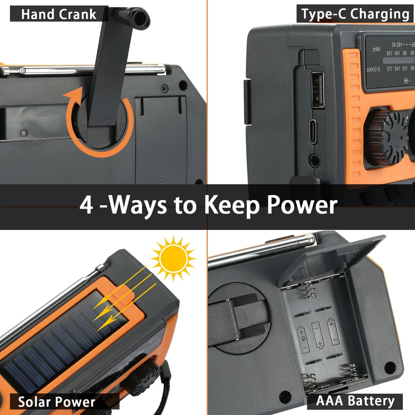 Portable AM/FM/NOAA Weather Radio Emergency Radio Solar Hand Crank Dynamo Radio Flashlight SOS Alarm Power Bank Dropshipping