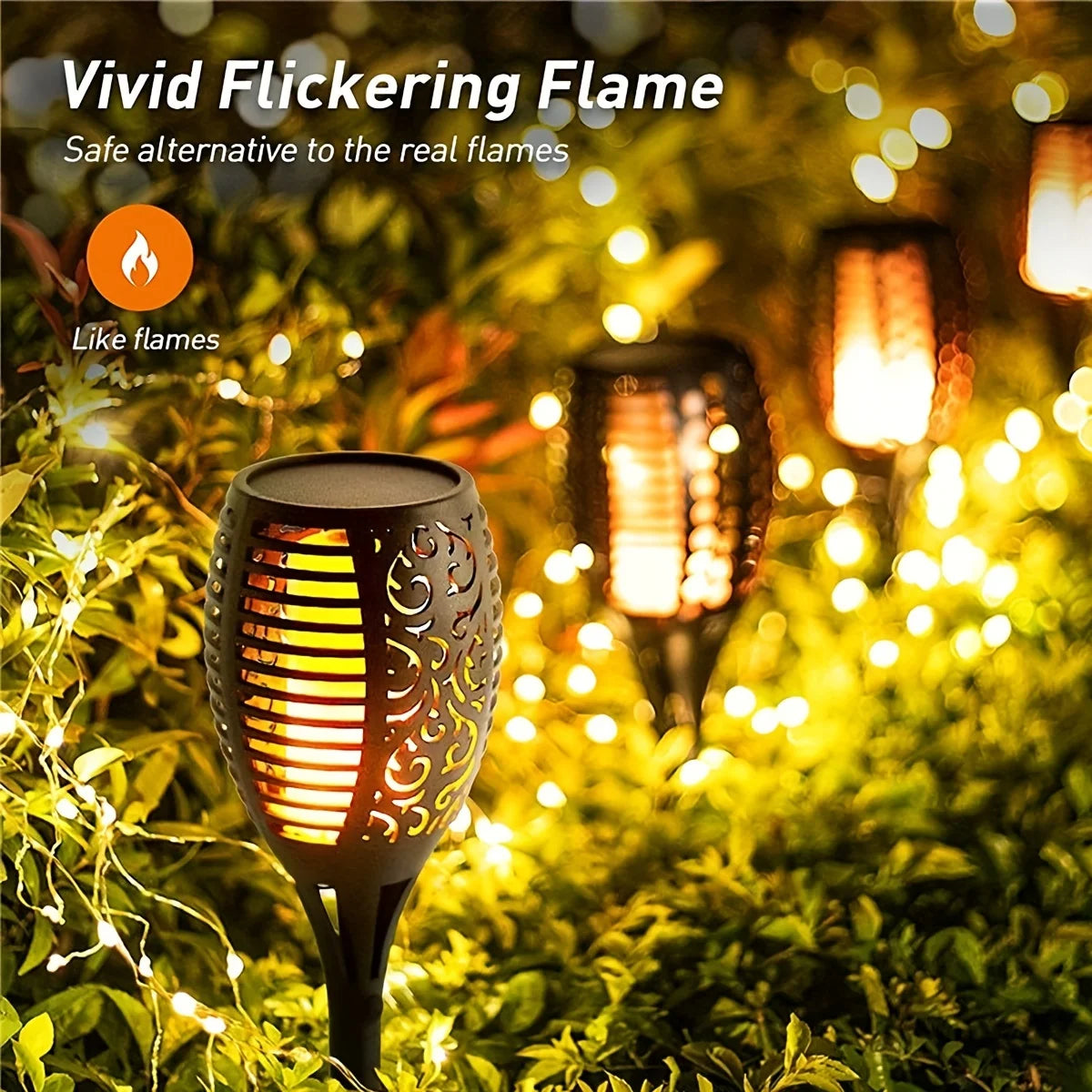 1-12PCS 12LED Solar Flame Torch Light Flickering Light Waterproof Garden Decoration Outdoor Lawn Path Yard Patio Floor Lamp