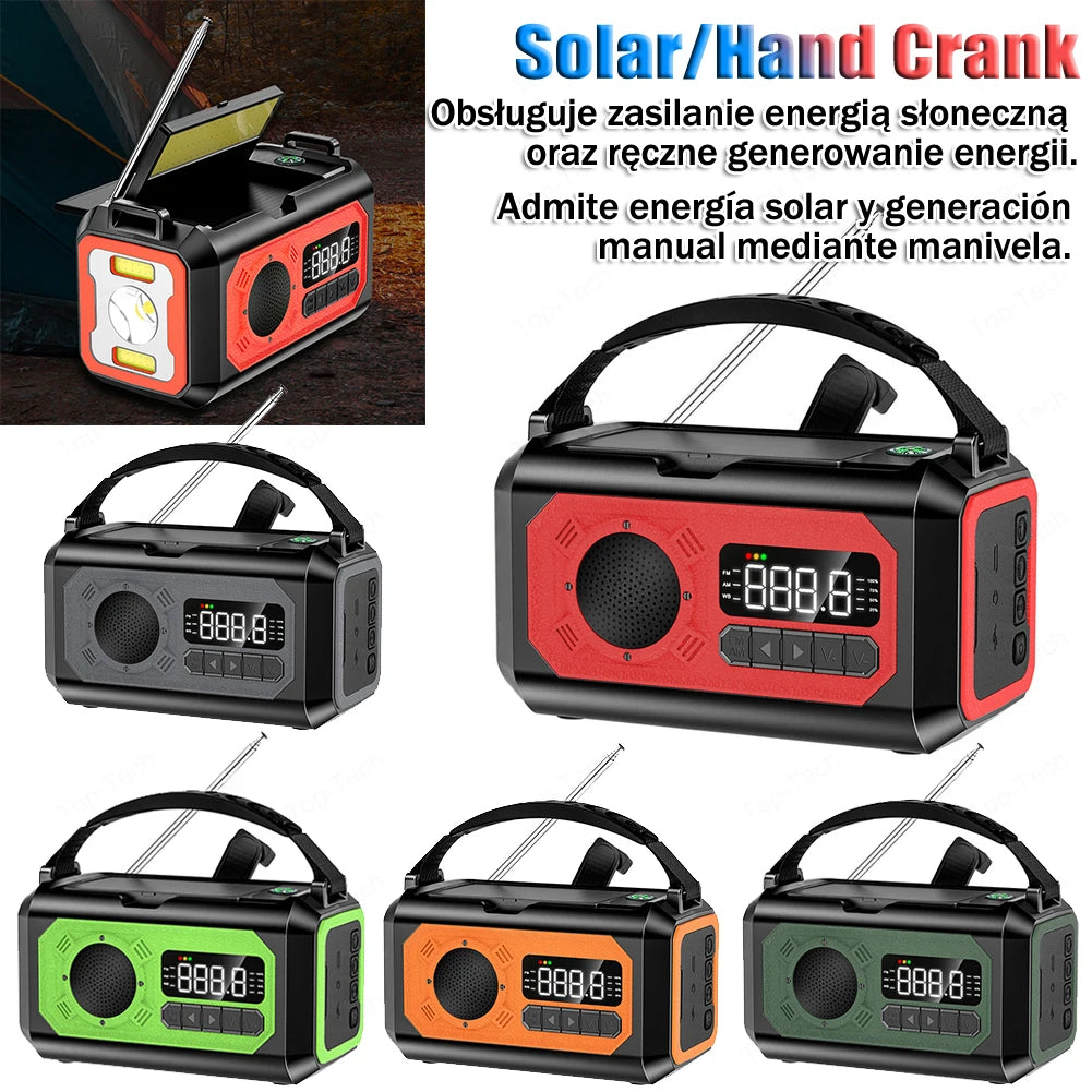 Solar Hand Crank 12000mAh Multifunction Emergency Weather Radio Reading Lamp Power Bank SOS Alarm Radio Receiver