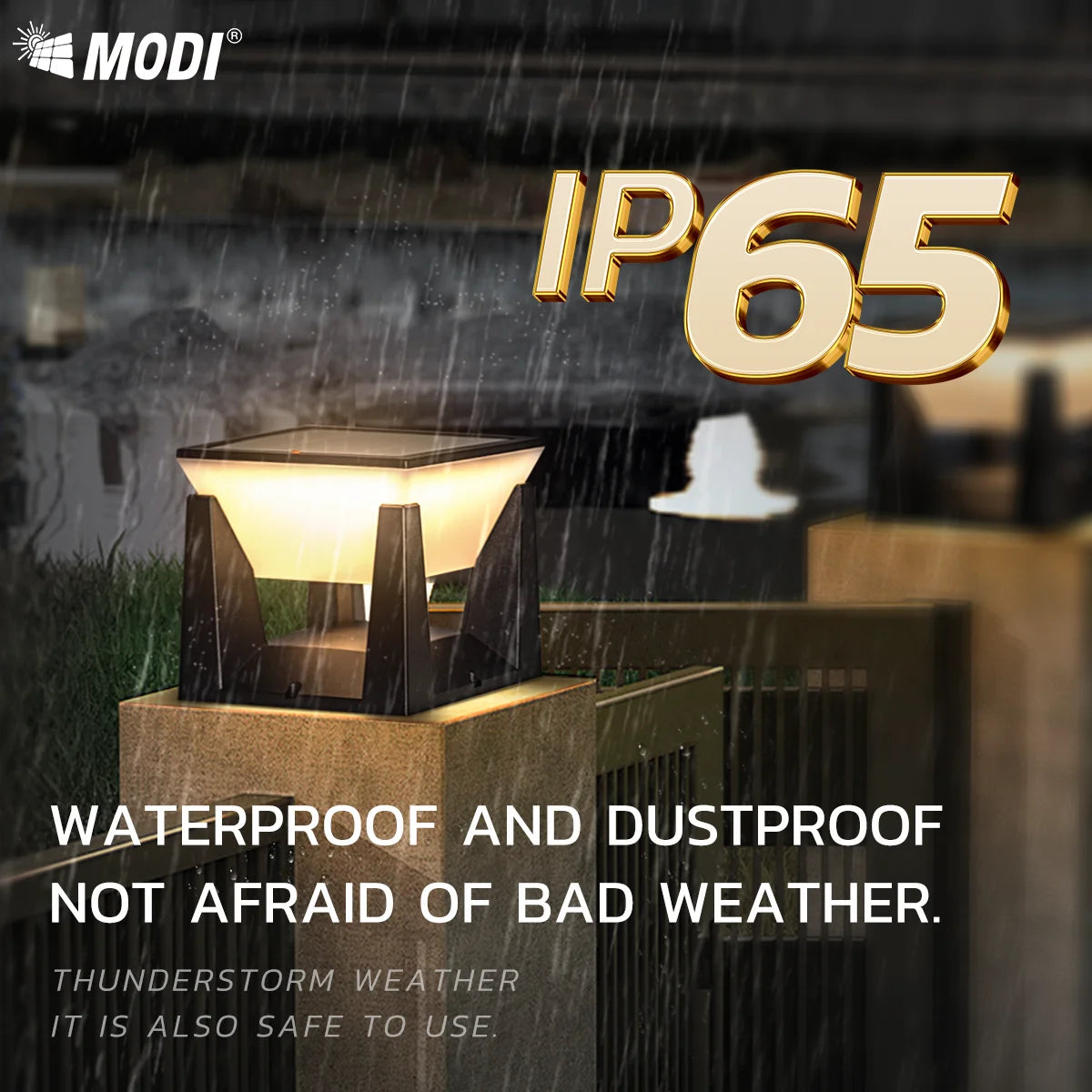 3-Color Solar Post Light IP65 Waterproof Outdoor Garden Yard Pathway LED Lamp - Solar Powered Lighting