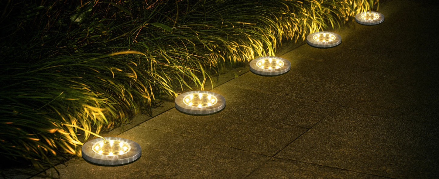 8LED Solar Garden Lights Outdoor Waterproof Sidewalk Disk Bright In-Ground Landscape Lighting for Lawn Patio Pathway Yard Steps