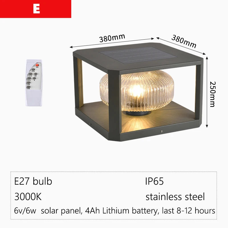 Outdoor Pillar Light Solar Powered Energy Saving IP65 Post Cap Lamp Auto Dusk-to-Dawn Sensor for Garden Villa Gate Pathway Fence