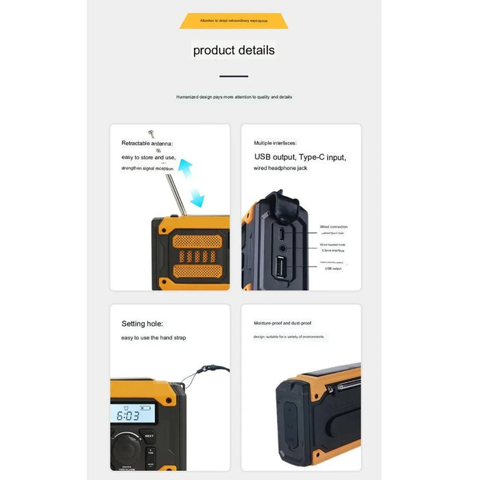 2000mAh Solar Emergency Radio Hand Crank AM FM NOAA Portable Weather Radio Phone Charger Power Bank SOS Outside Radio Universal