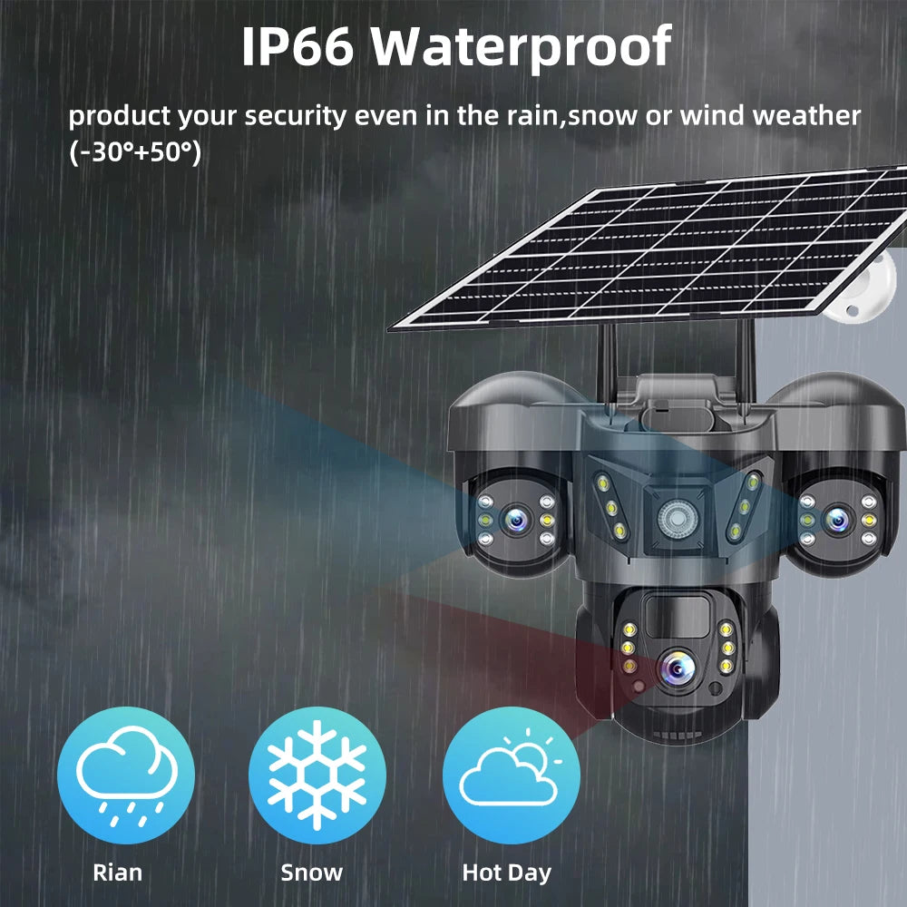 15MP 4G Solar Camera PTZ Outdoor CCTV Triple Lens Three Screen PIR Colour Night Vision Weatherproof V380 PRO Cameras