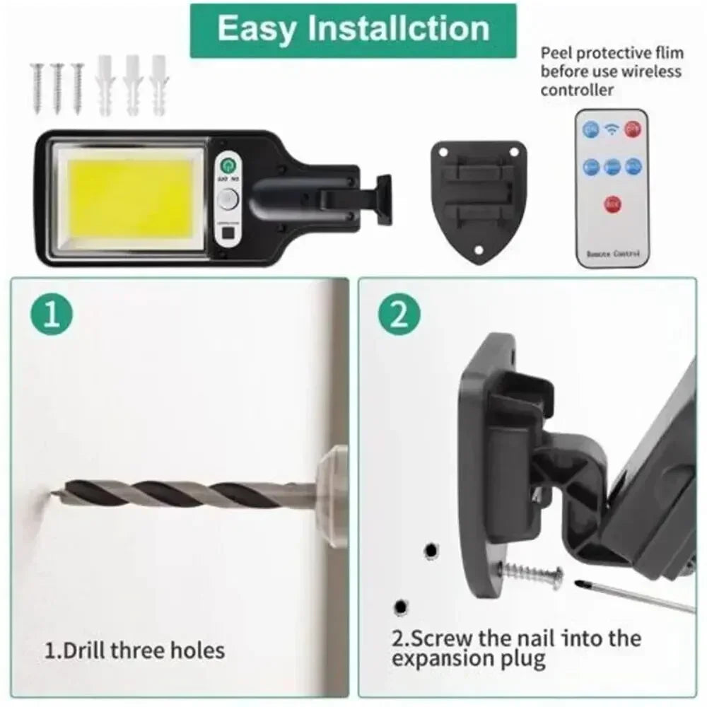 Solar Street Lights Outdoor 108COB LED Solar Wall Lamp With 3 Lighting Mode Motion Sensor Security for Garden Patio Path Yard