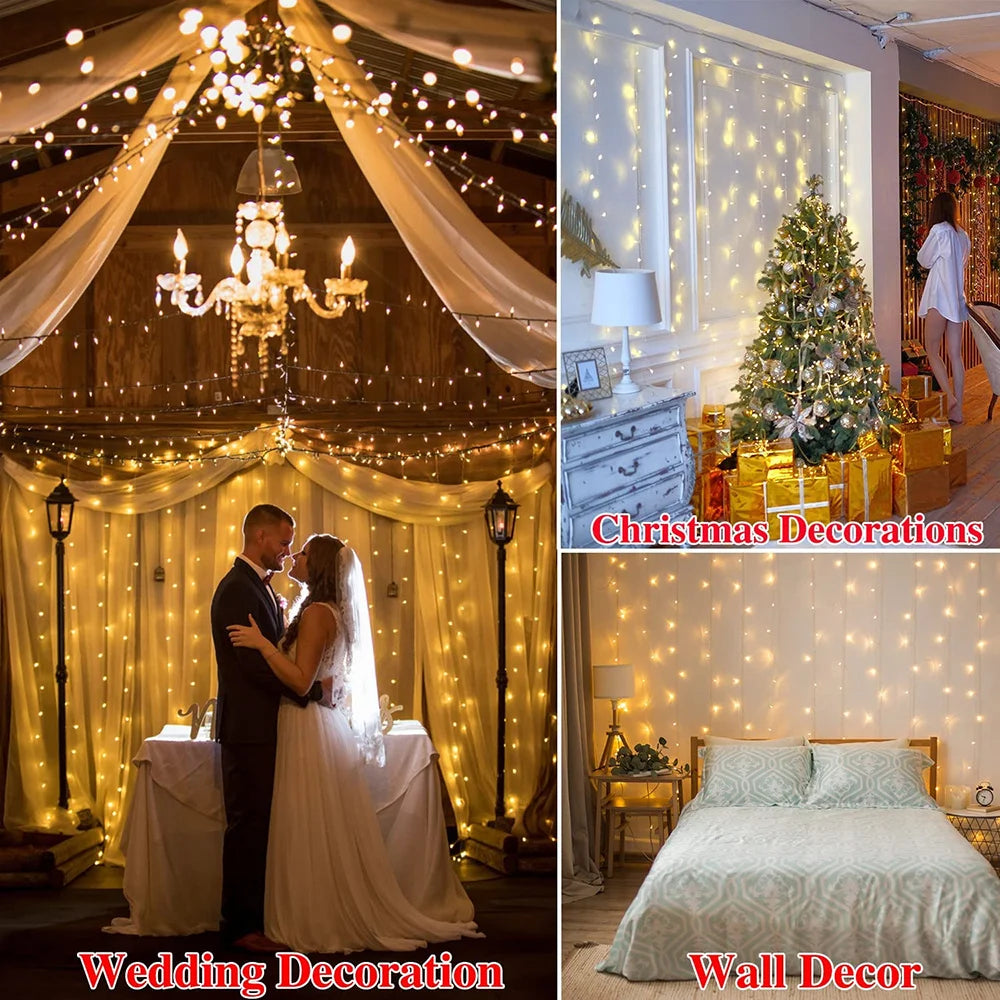 Solar Curtain Light LED Outdoor Waterproof 300leds Garland Decoration String Lights Yard Christmas Fairy Garland String Lights