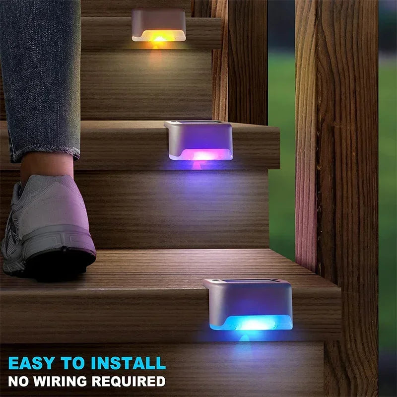 4Pack Solar Deck Lights LED Waterproof Outdoor Solar Powered Warm LED Step Lights for Decks Stairs Patio Yard Garden Decor Fence