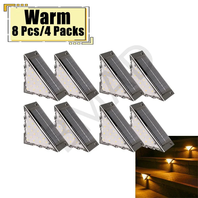 Outdoor Solar Step Lamp Two-Tone Triangle LED Waterproof Auto-On Deck Lantern for Patio Yard Driveway Porch Decorative Lighting