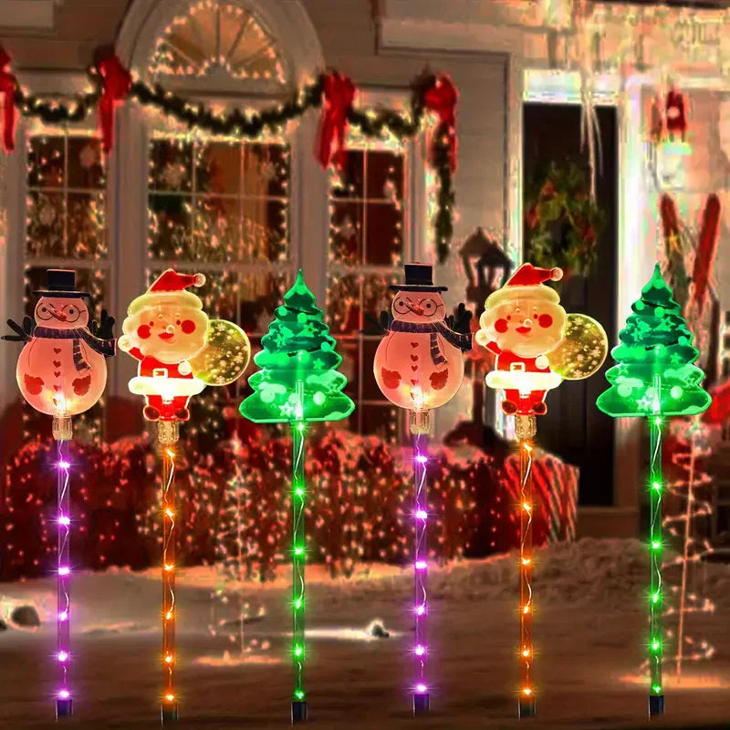 6pcs/set Solar-Powered Christmas Lawn Lights Santa Tree & Reindeer Designs for Outdoor Decor Waterproof Garden Lights Holiday