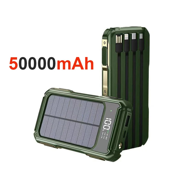 4-in-1 Solar Power Bank Built-in-cables 100000mAh High Capacity Charger Fast Charging Intelligent Digital Display Battery 2025