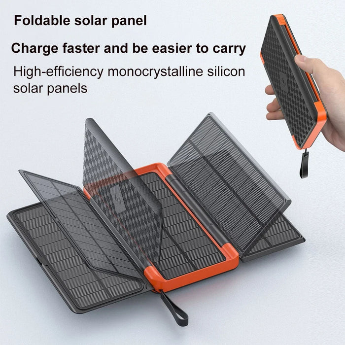 Solar Power Bank 20000mAh Qi Wireless Charger 3 Solar Panel Folding Powerbank for iPhone 16 15 14 13 12 Huawei Xiaomi Poverbank