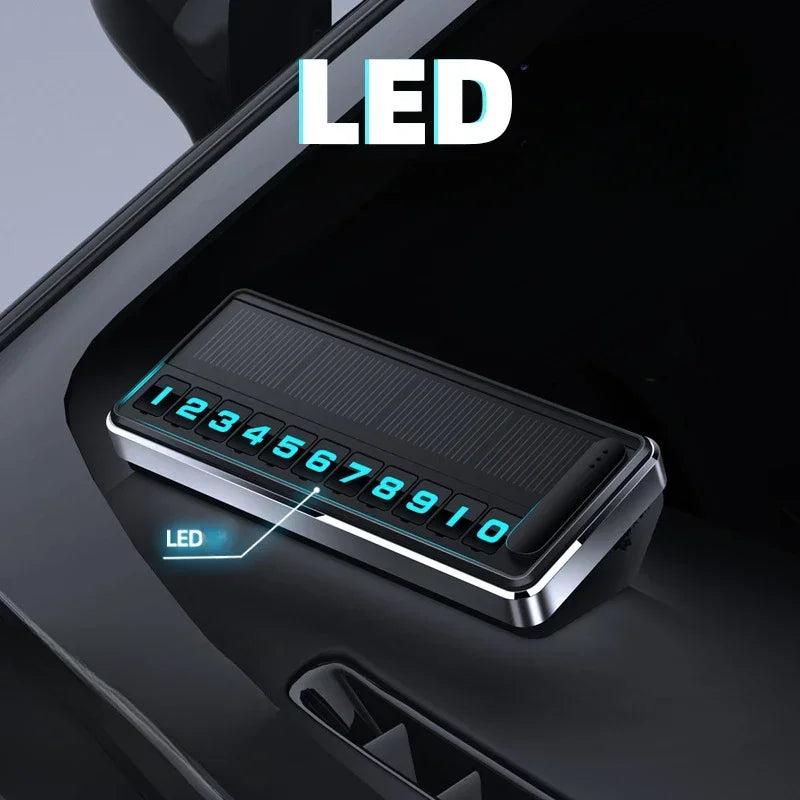 Solar Car Phone Number Plate Led Lighting Temporary Parking Card Hidden Plates Car Park Stop Multiple Number Parking Gadgets