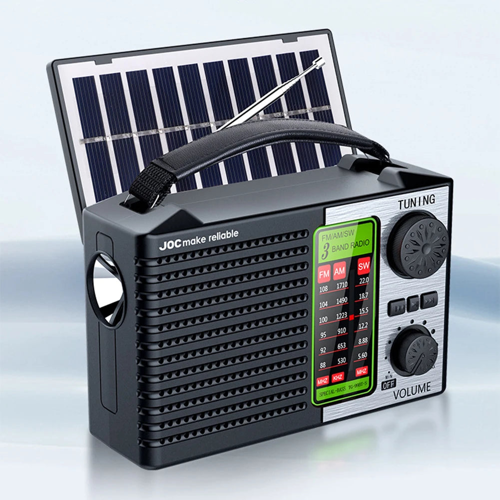 2000mAh Solar Power Radio Portable AM FM SW Weather Radio with LED Flashlight BT Speaker Full Band Radio Outdoor Emergency Radio