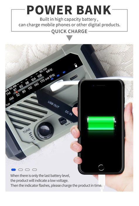 Emergency Solar Radio with Handle, Portable 3-Mode Flashlight SOS Siren Cell Phone Charger Camping Survival Gear and Supplies