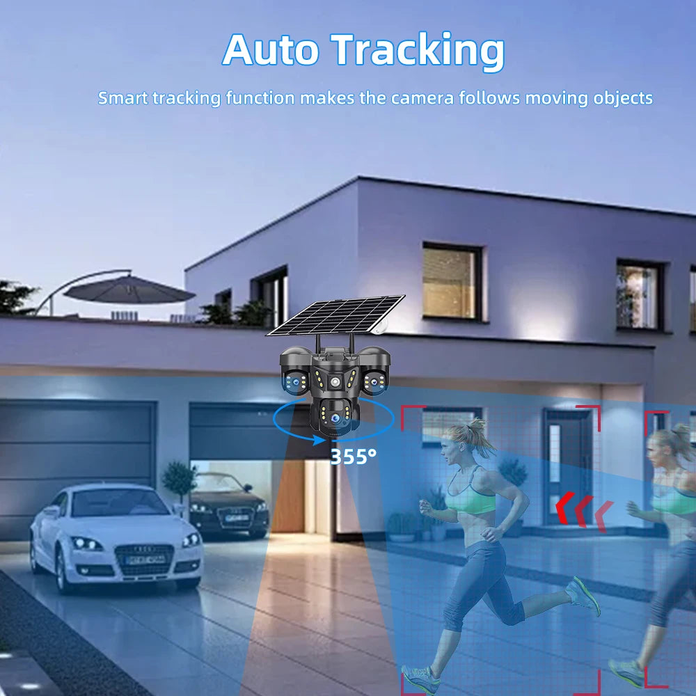 15MP 4G Solar Camera PTZ Outdoor CCTV Triple Lens Three Screen PIR Colour Night Vision Weatherproof V380 PRO Cameras