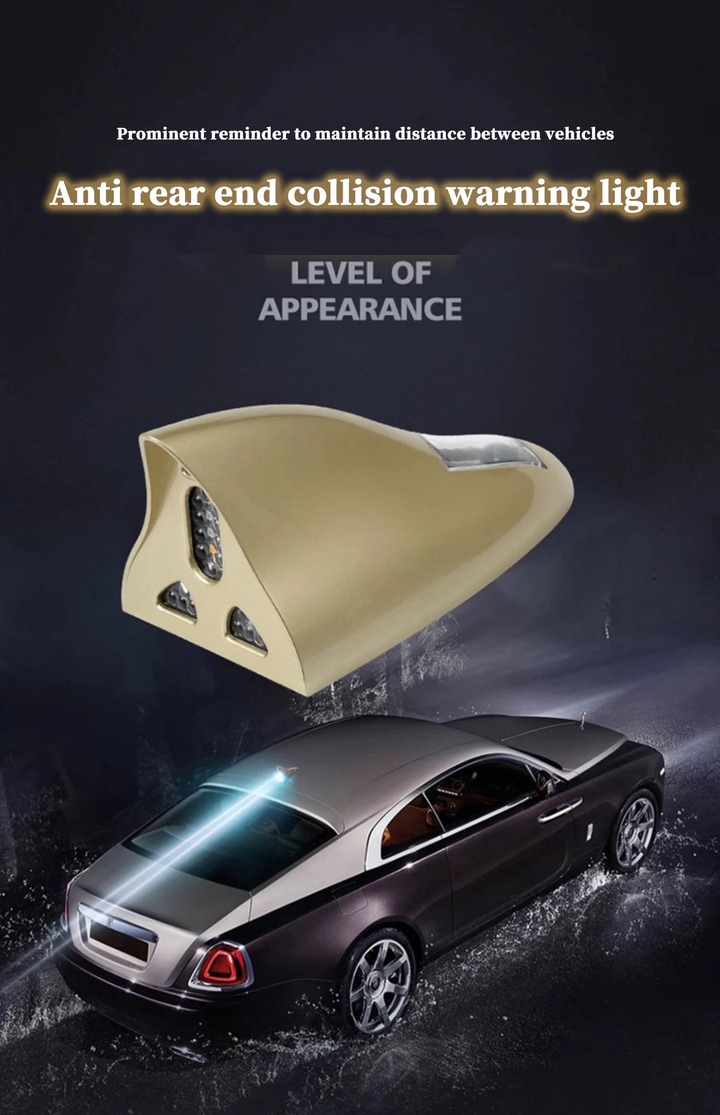 Solar anti rear end collision flashing light LED warning light Car shark fin antenna modified General Motors decorative light