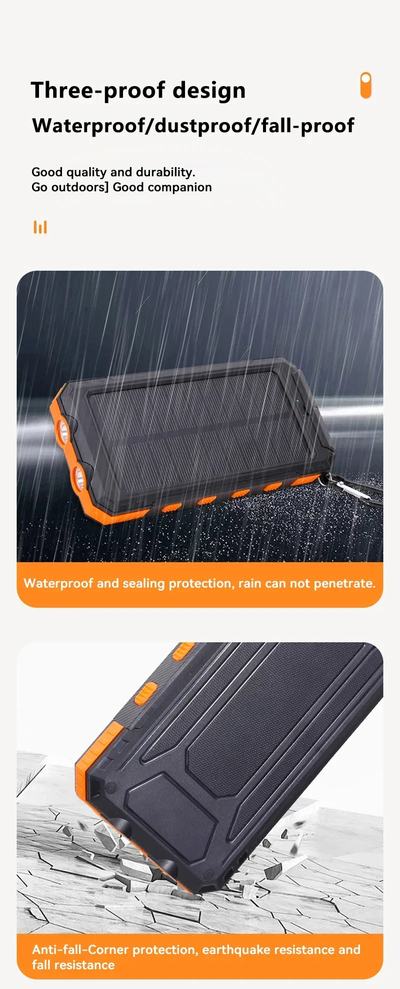 Xiaomi Solar Power Bank 50000mAh Portable Charging Poverbank External Battery Charger Strong Light LDE Light for iphone Huawei