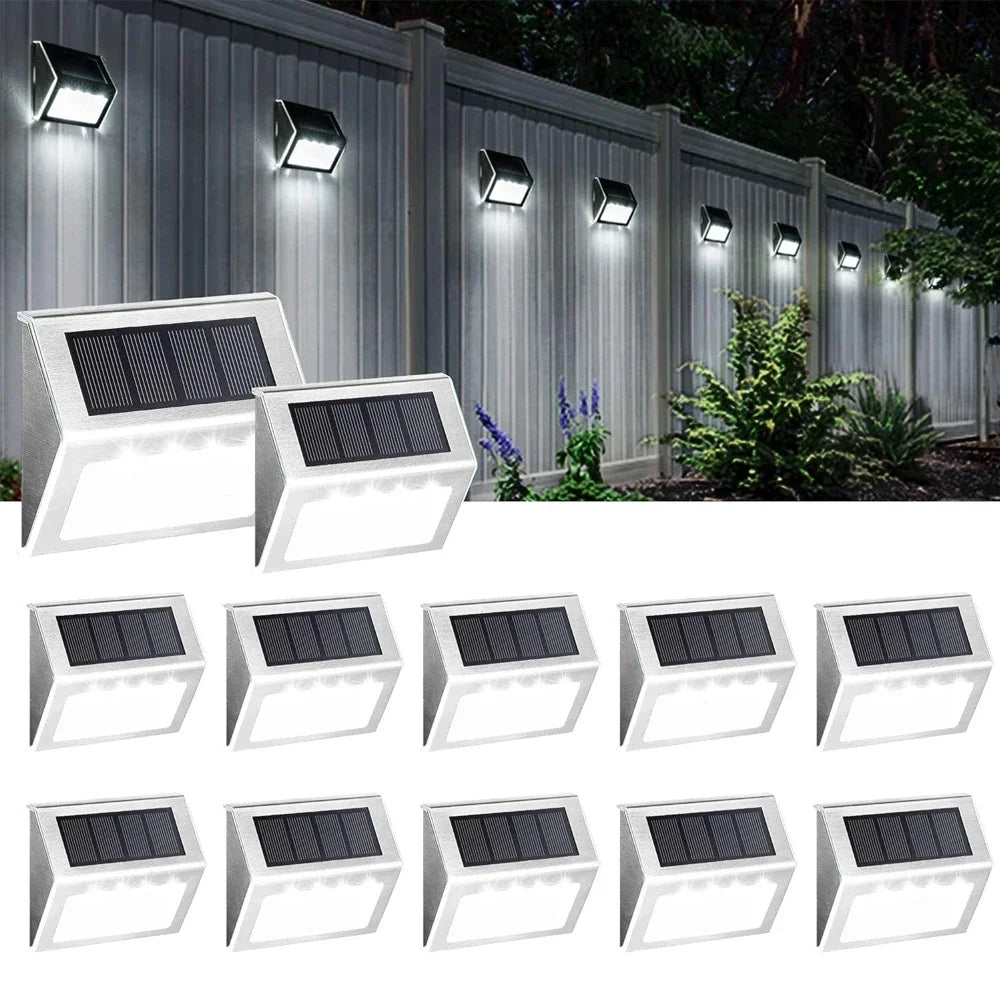Solar Step Lights, Pack Waterproof Solar Deck Fence Stainless Steel Outdoor Light for Garden, Yard, Deck Decor Lighting