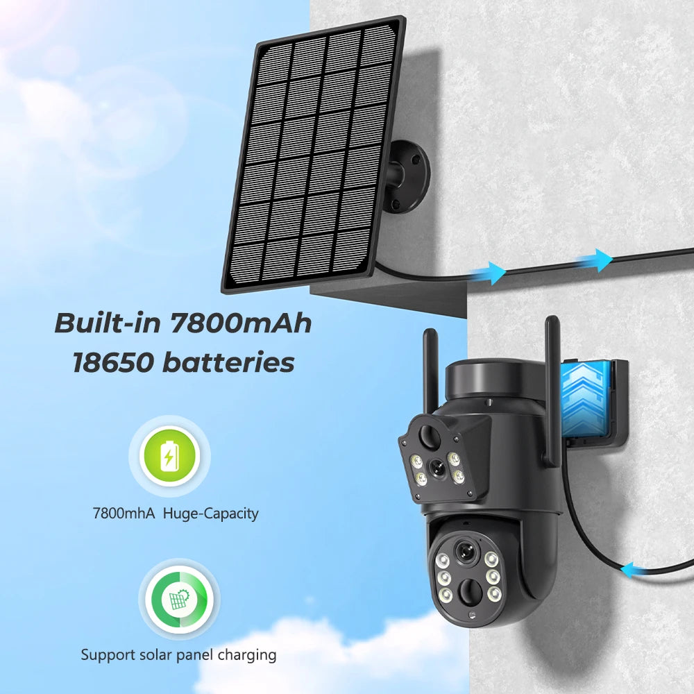 4K 8MP IP Solar Power WiFi Camera PTZ Outdoor IP66 Waterproof 7800mAh Built-in Battery Surveillance Camera PIR Human Detection