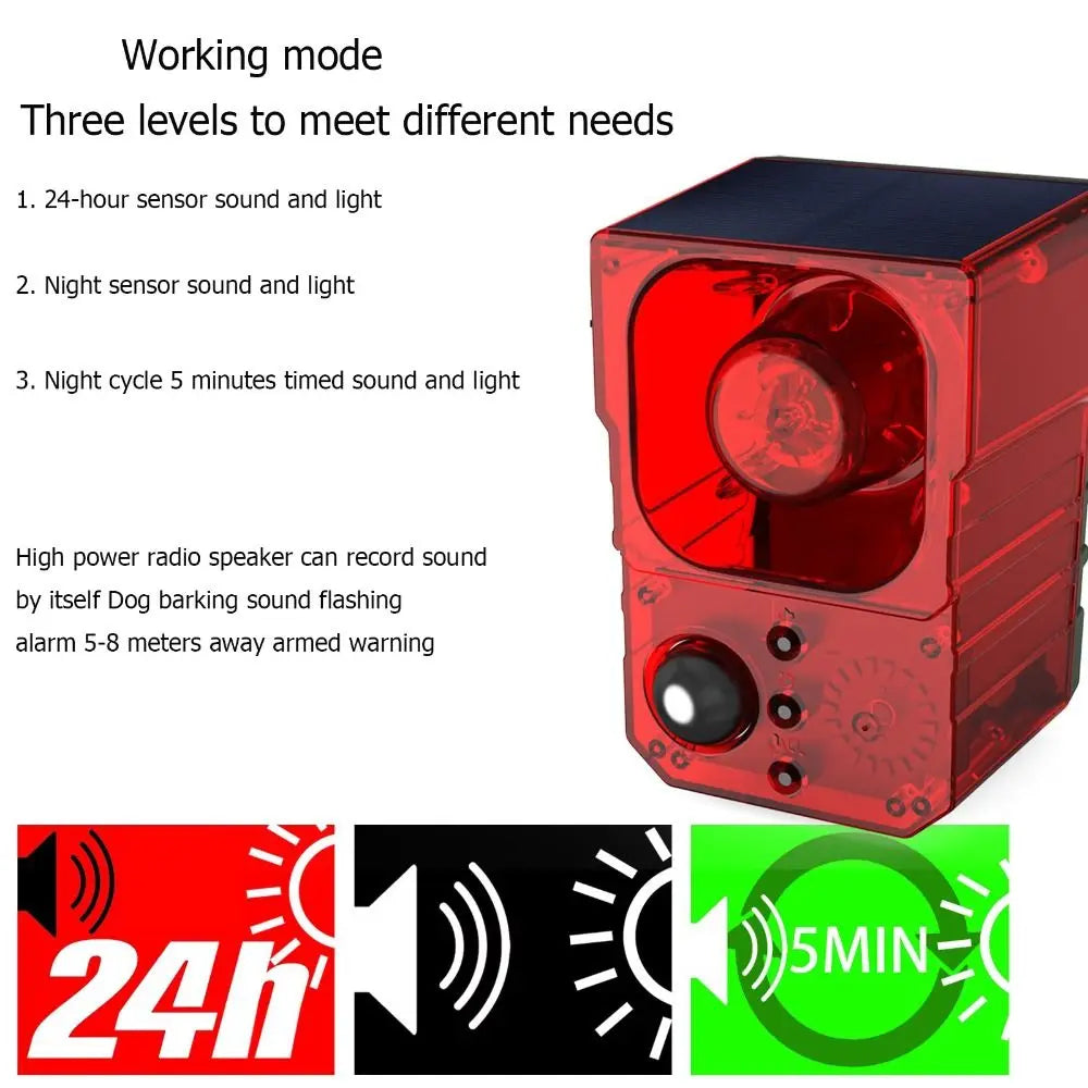 Solar Energy Solar Powered Alarm Dog's Bark Audible and Visual Alarm Solar Anti-theft Device LED Sound Recording