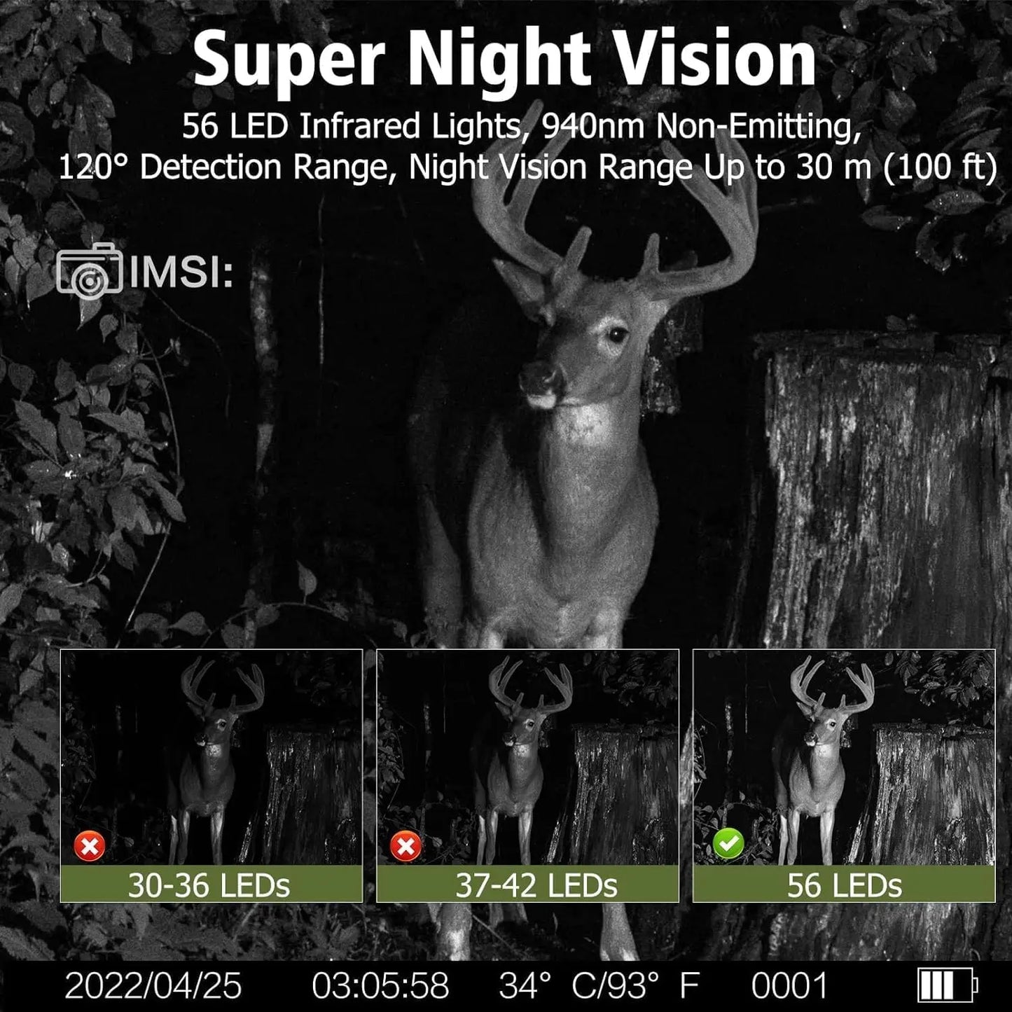 Solar Charging Hunting Camera, Outdoor Game Cam, Night Vision, 120 ° Detection, Wildlife Recording, 2K, 30MP, 4G