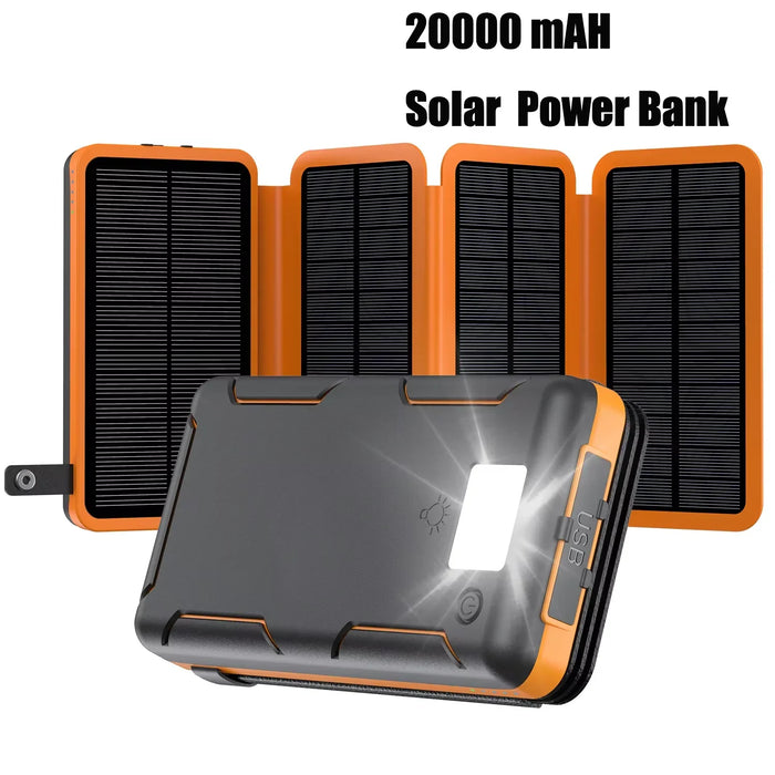 Folding solar panel power bank 20000, supports fast charging, sufficient capacity, LED emergency light suitable for travel