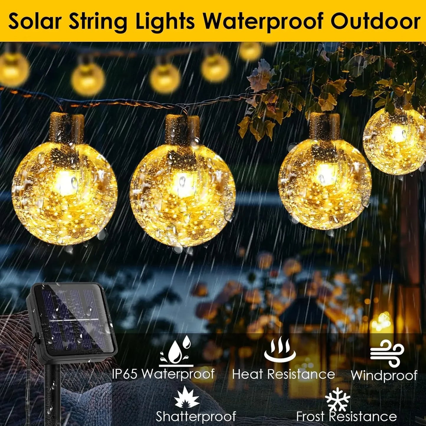 Solar Outdoor Courtyard Lights LED String Lights Waterproof Garden Decorations String Flashing Lights with Crystal Ball Bubble