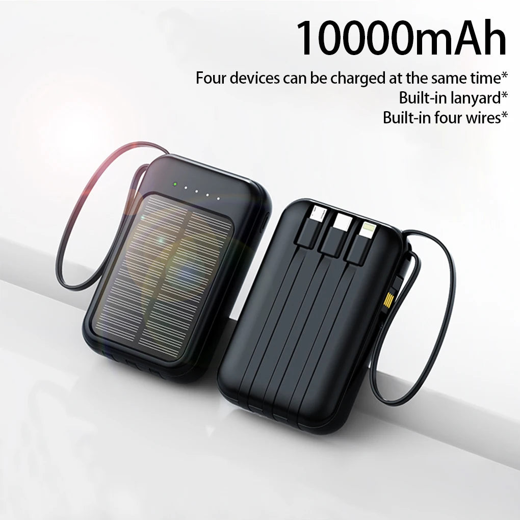 20000mAh High Capacity Solar Power Bank External Charger Powerbank LED Light New Solar Charger Built Cables 2 USB Ports