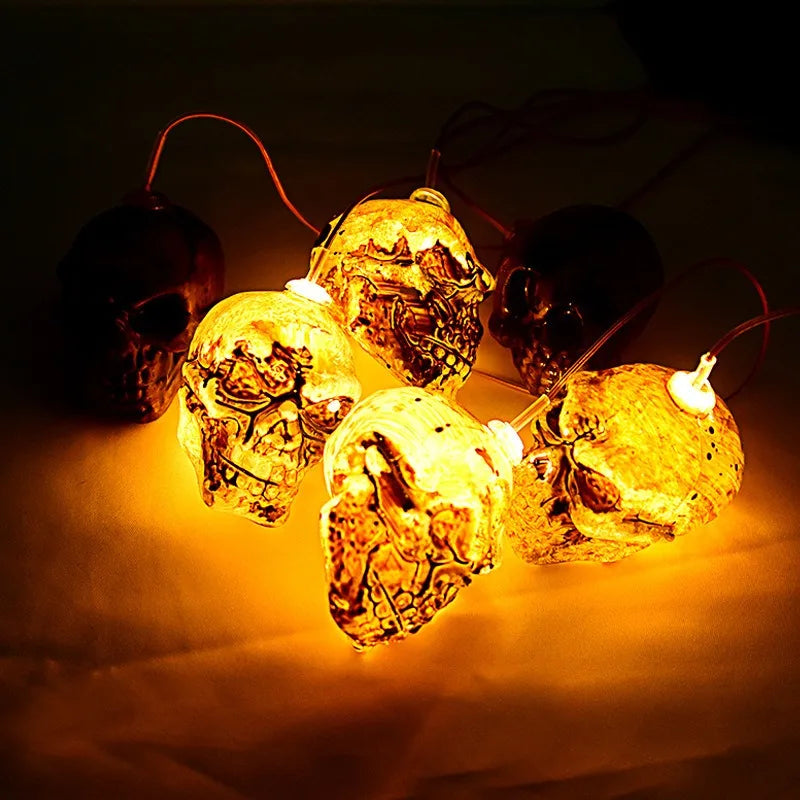 Solar Halloween String Lights Skull Ghost Pumpkin Heads Horror Outdoor Decor for Garden Yard Patio Haunted House Display
