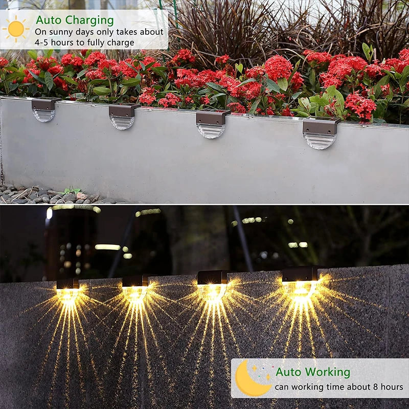 Solar Deck Lights Fence Lights Outdoor Step Lights Waterproof Solar Lights for Railing Stairs Step Fence Yard Patio and Pathway