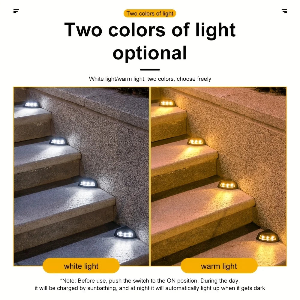 4pcs Solar Step Lights Outdoor Garden Courtyard Decor Warm/ White LED Pathway Lighting Sun Lamp for Walkways Staircases Garden